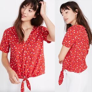 Madewell Floral Novel Tie Front Top In Red Prairie Posies Size Medium